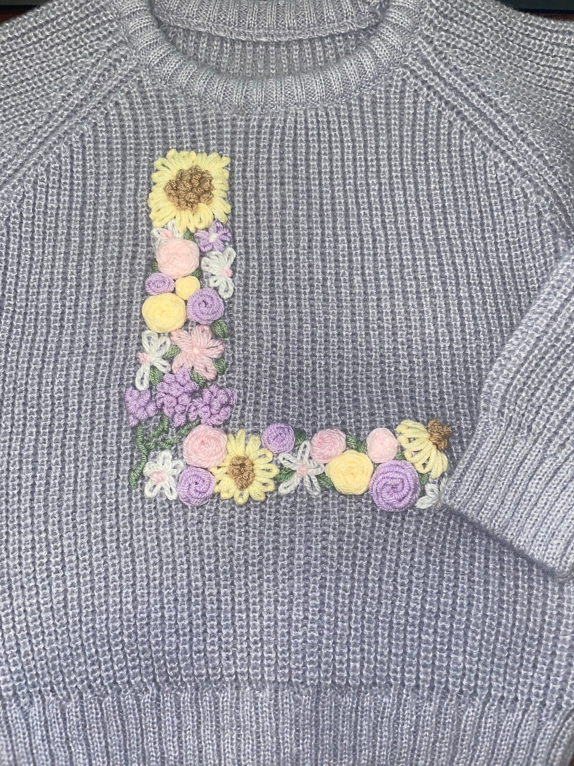 Knitted Jumper Embroidered Floral Initial