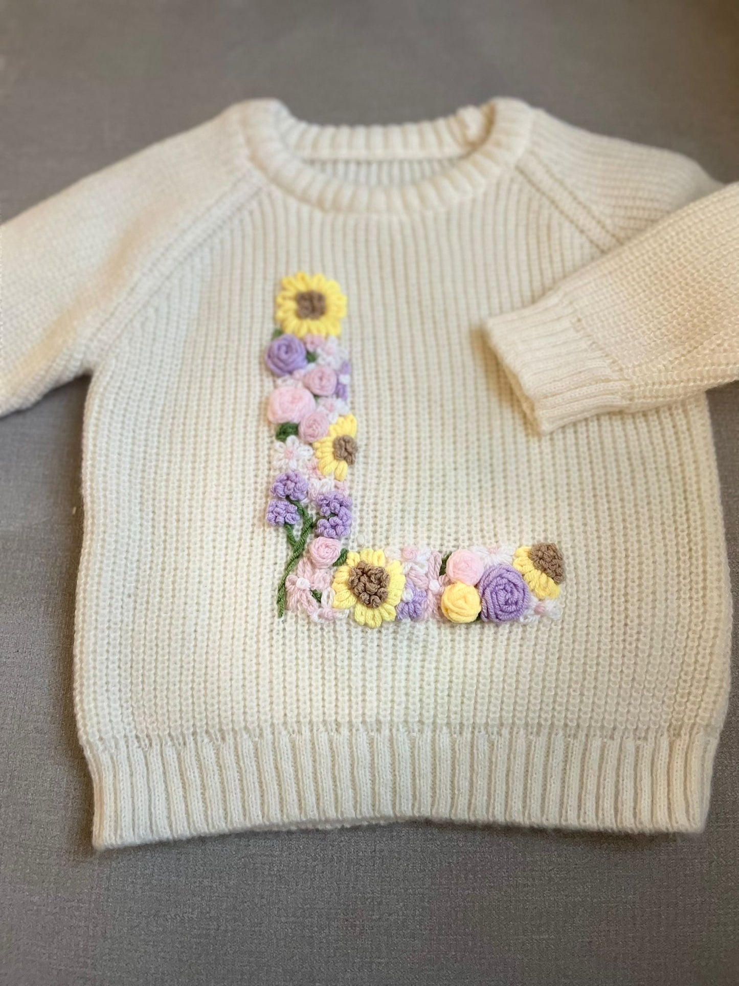 Knitted Jumper - Embroidered Floral Initial